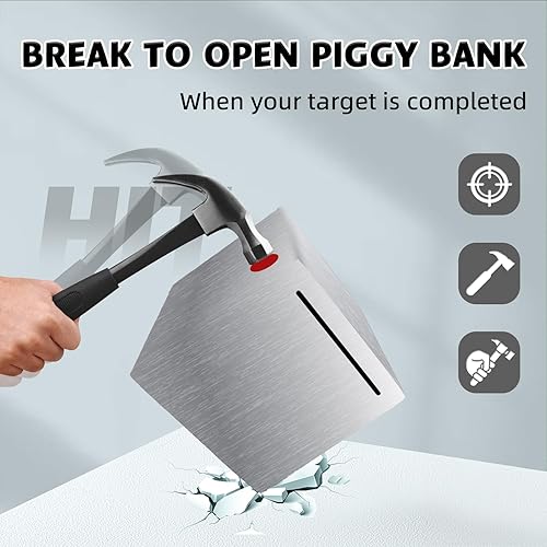 Miniatura 3 de Caja de dinero de acero para dinero real hucha para adultos debe romperse para abrir, caja de ahorro de dinero de metal irrompible para ahorrar