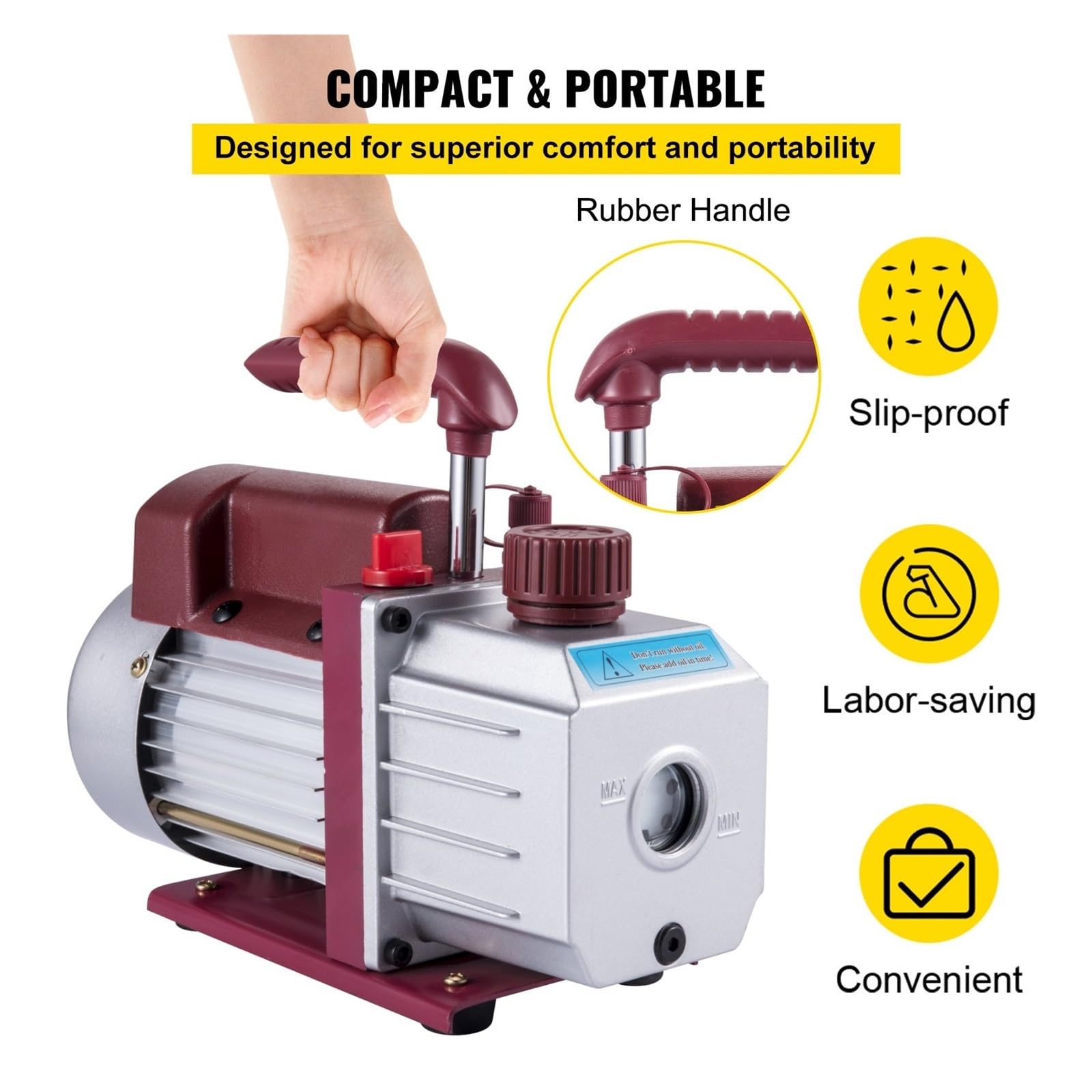 Set pompa a vuoto, Pompa for vuoto 4.5CFM Pompa for vuoto HVAC Pompa for vuoto rotativa a palette monostadio 1/3HP 5PA Ultimate Aria condizionata Vuoto refrigerante per HVAC Aria condizionata Refriger