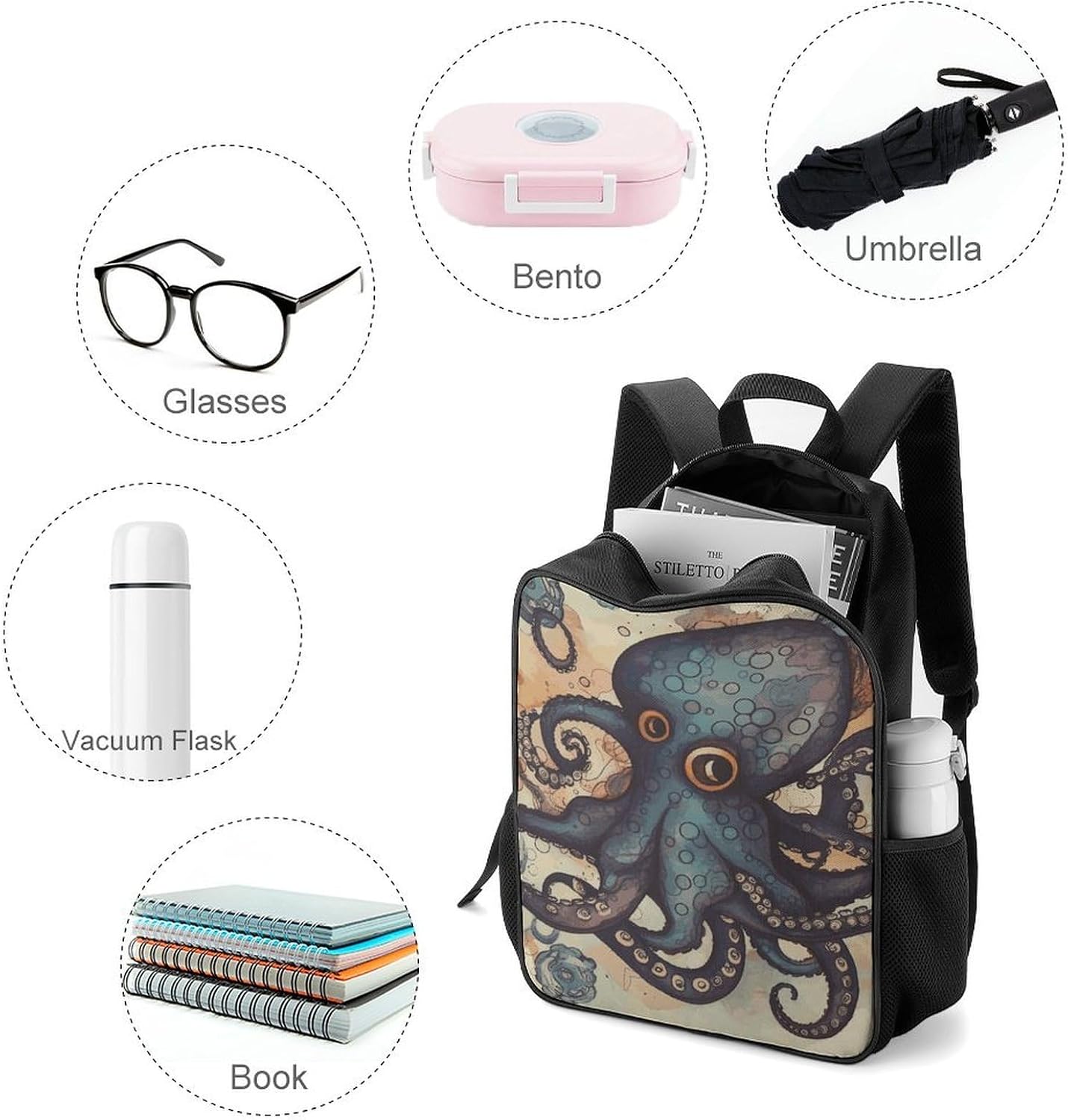 Retro Octopus Travel Laptop Backpack Lightweight Computer Bag Rucksack Work Business Bag for Women Men image 3