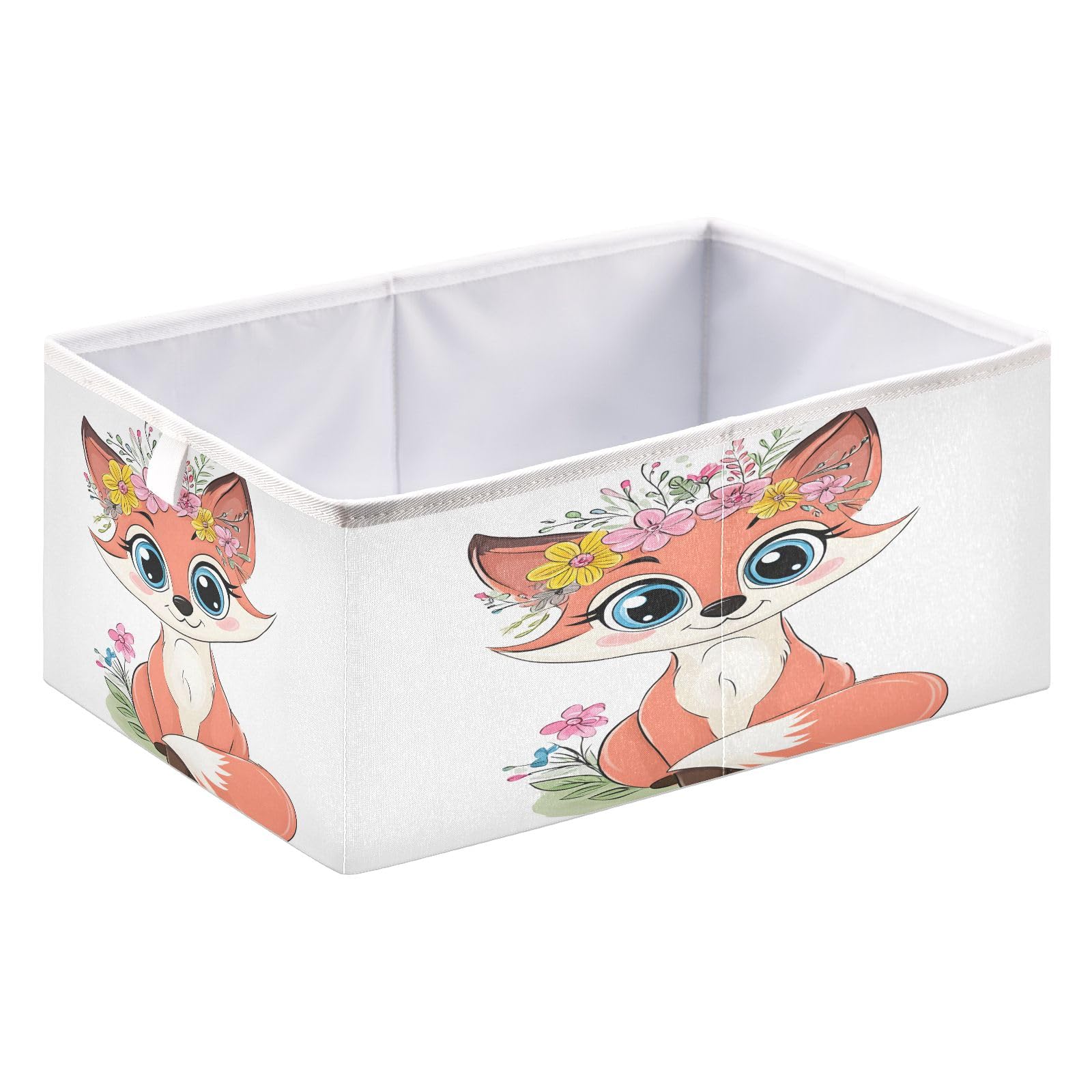 Foldable Storage Cube Fox Flowers Wreath Organizer Basket for Home Shelf