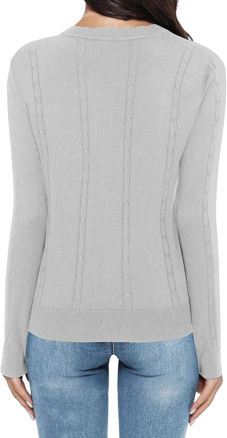 Urban CoCo Women's Crew Neck Button Front Cardigan Sweaters Long Sleeve Open Front Soft Knit Sweater Outfits - Image 6