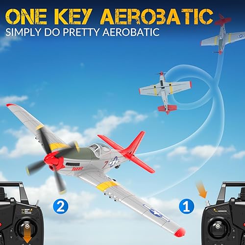 Miniatura 3 de VOLANTEXRC Avión RC 4-CH RC P51 Mustang listo para volar, avión de control remoto de la Segunda Guerra Mundial con sistema de estabilización Xpilot,