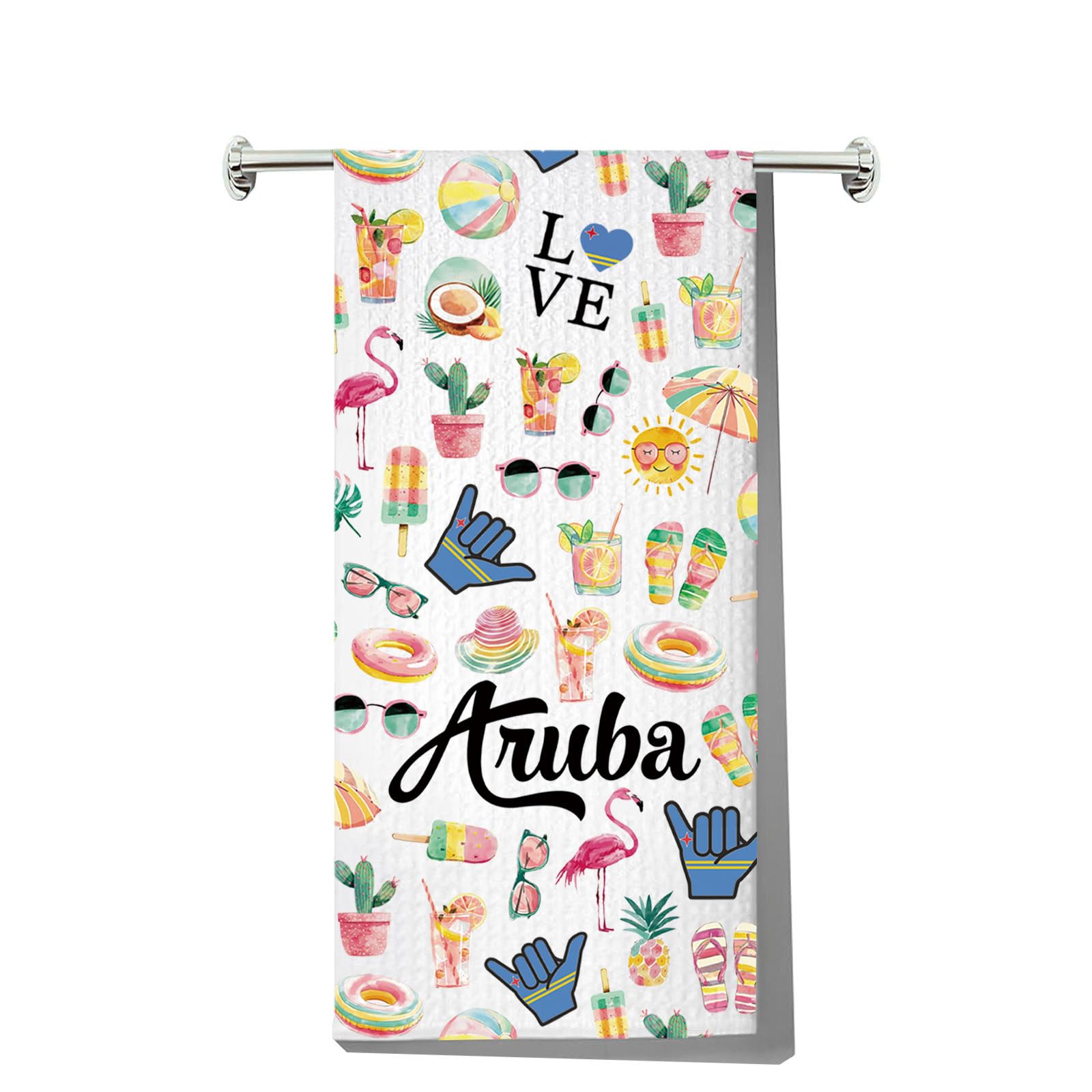 Serviette de cuisine Aruba avec motif flamant rose pour décoration exotique