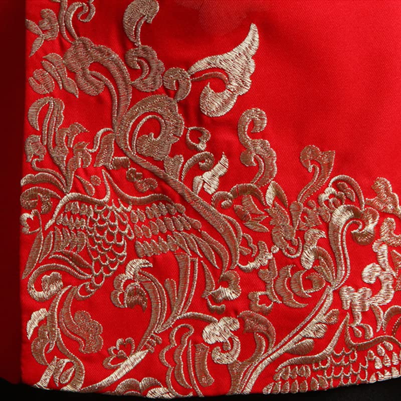 Aoleaky Chinese Style Wedding Jacket Men Embroidery Pattern Tang Tunic Suit Mandarin Stand Collar Red/White 6