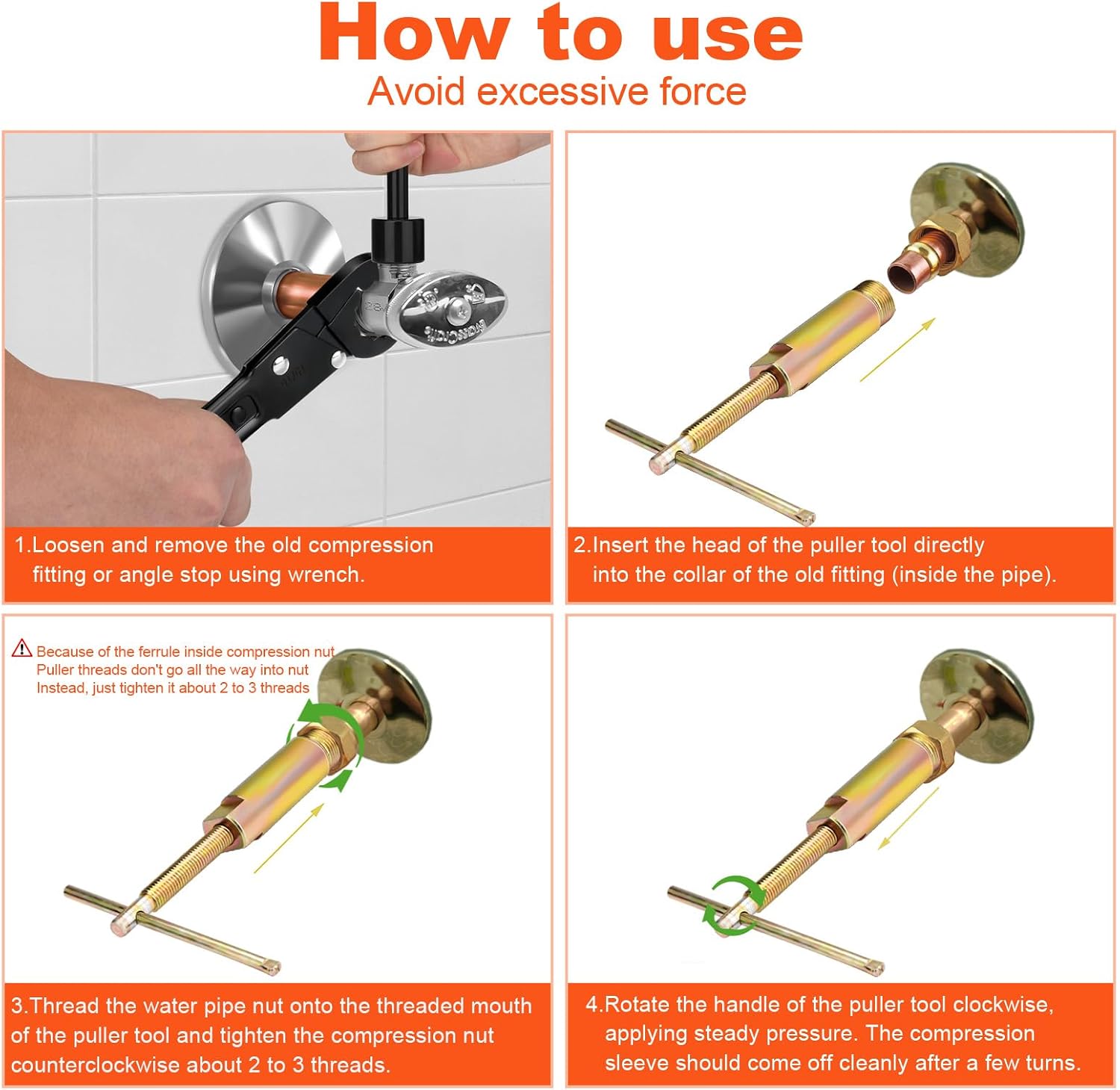 Compression Sleeve Puller Tool, Ferrule Puller for 1/2" Compression Fittings to Remove Nut & Ferrule without Damaging Pipes