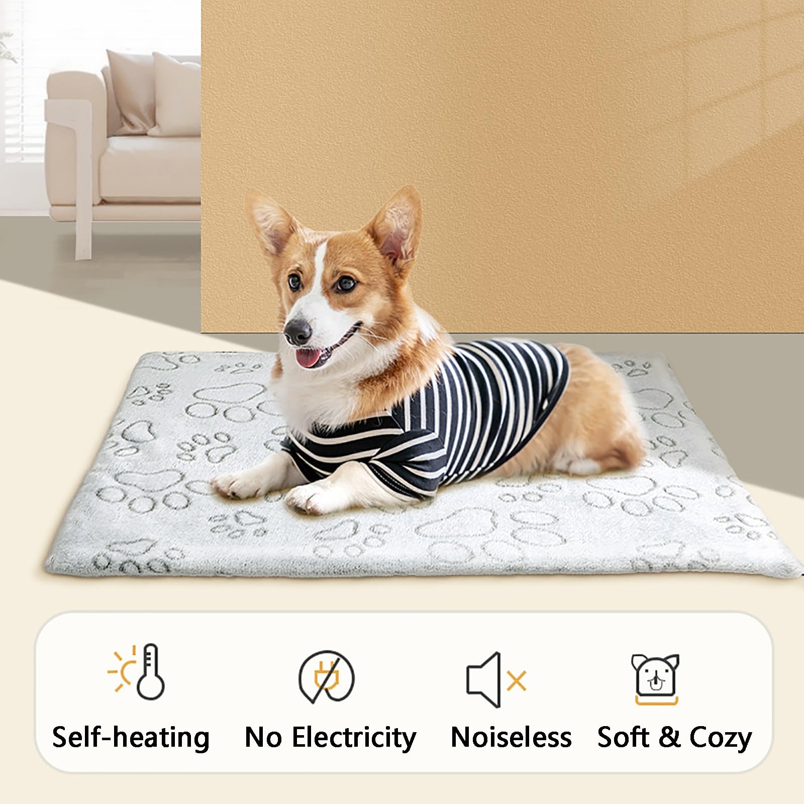 Lot de 2, Tapis Auto Chauffant Chat, Tapis Chauffant pour Animaux, Déhoussable et Lavable, Doux et Confortable, Antidérapant, sans Électricité(White,Medium)