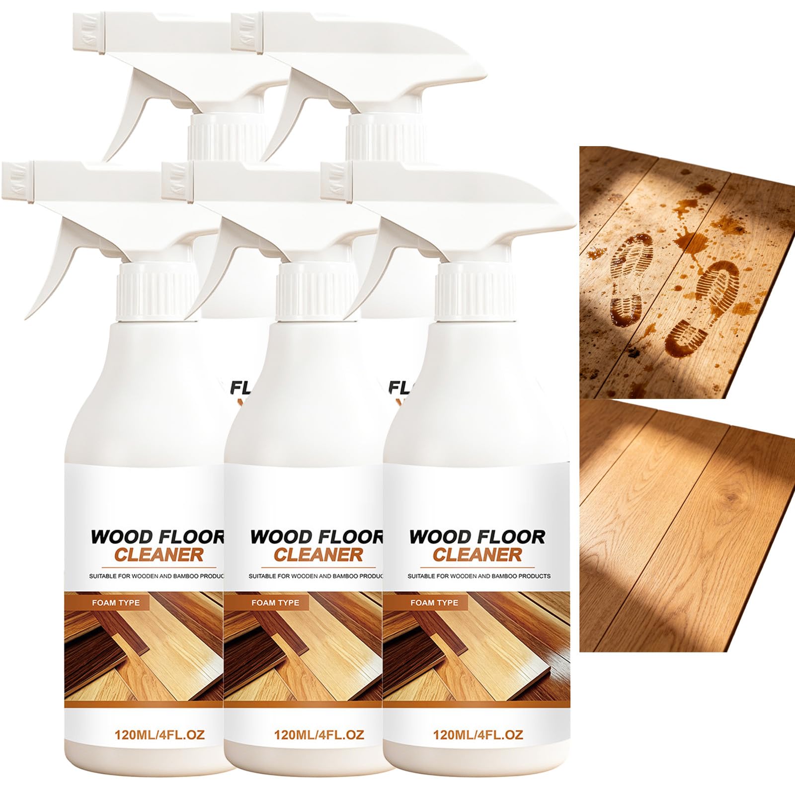 QuickDry Hartholzbodenreiniger, Bodenreinigungsflüssigkeit zum Wischen, Mehrzweck-Bodenreinigungsspray für Fliesen, Stein, Laminat, Vinyl, entfernt Schmutz- und Kratzspuren (5PCS)