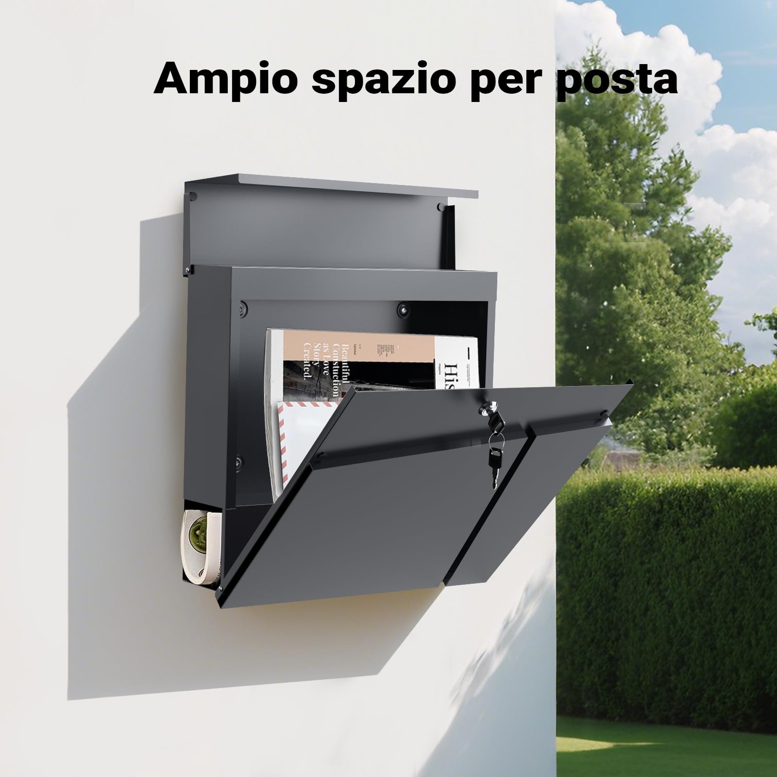 Wiltec Cassetta postale con vano portagiornale V23 antracite 370 x 102 x 370 mm