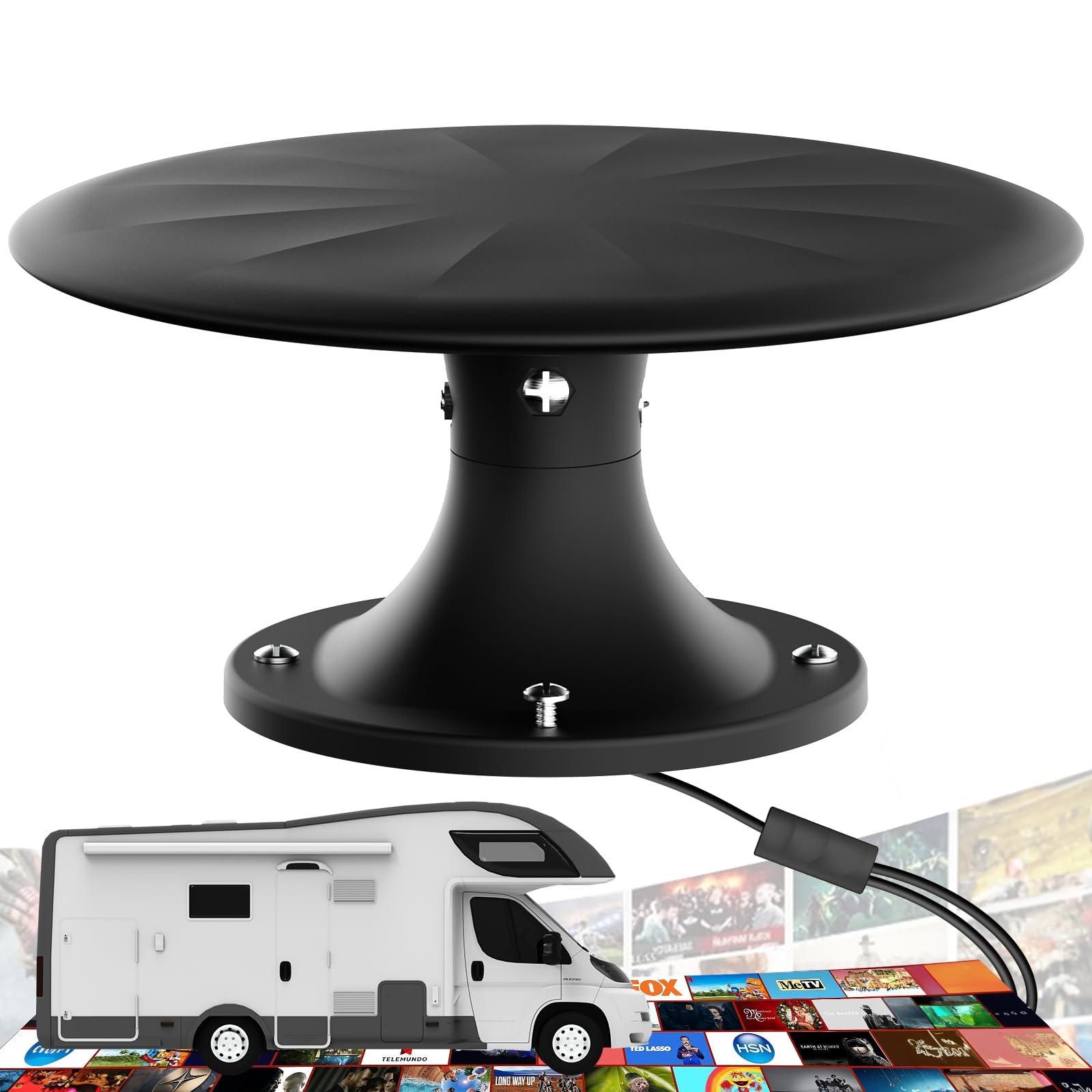 Antenna esterna TV con amplificatore per tutti i televisori, antenna TV per ricezione stabile, supporta 8K 4K 1080P, antenna esterna TV resistente alle intemperie, cavo da 10 m (RVBlack)