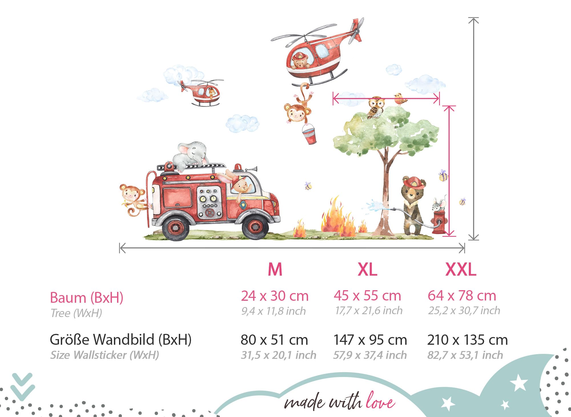 Little Deco DL960-5 - Adesivo da parete per cameretta dei bambini, motivo: vigili del fuoco