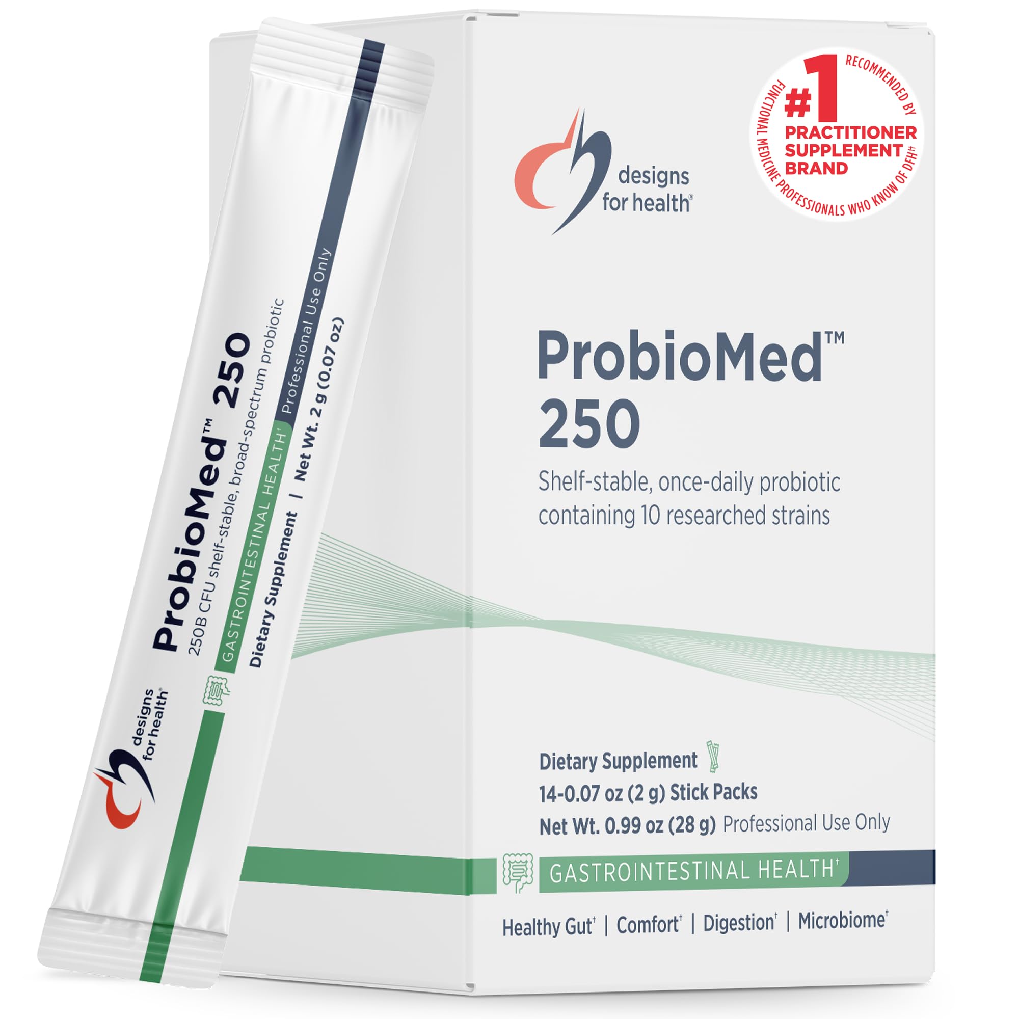 ProbioMed 250 Probiotics - Shelf Stable 250 Billion CFU Probiotic Supplement for Adults - 10 Strains for Digestive Health + Immune Support - Dairy Free + Gluten Free (14 Packets)