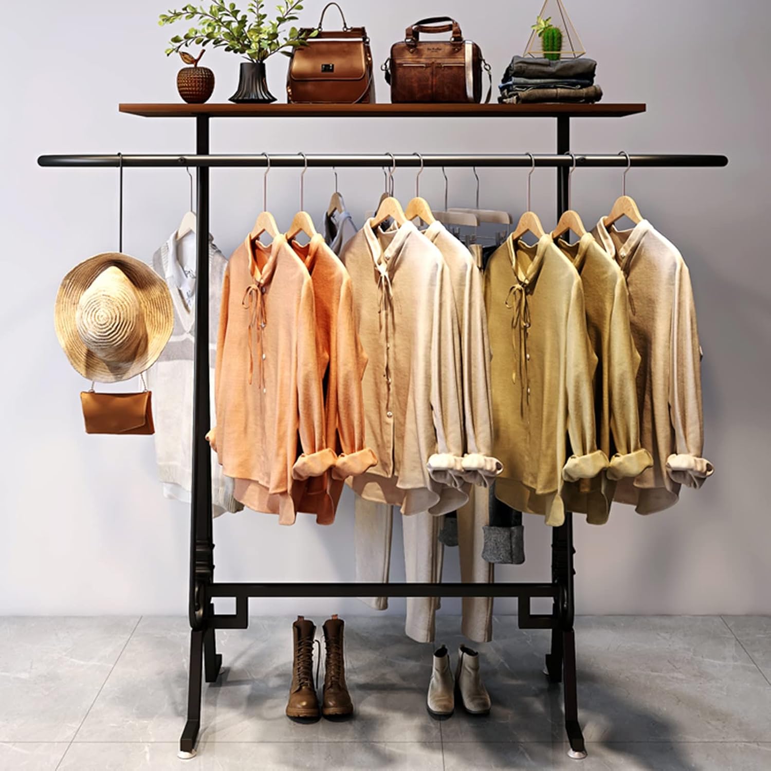 Retail Display Racks, Boutique Clothing Store Garment Rack, Multifunctional Suit Dress Scarves Shoe Hanging Storage Hanger, Commercial Shelves, Organizer (Color : Bronze, Size : 150x50x140C