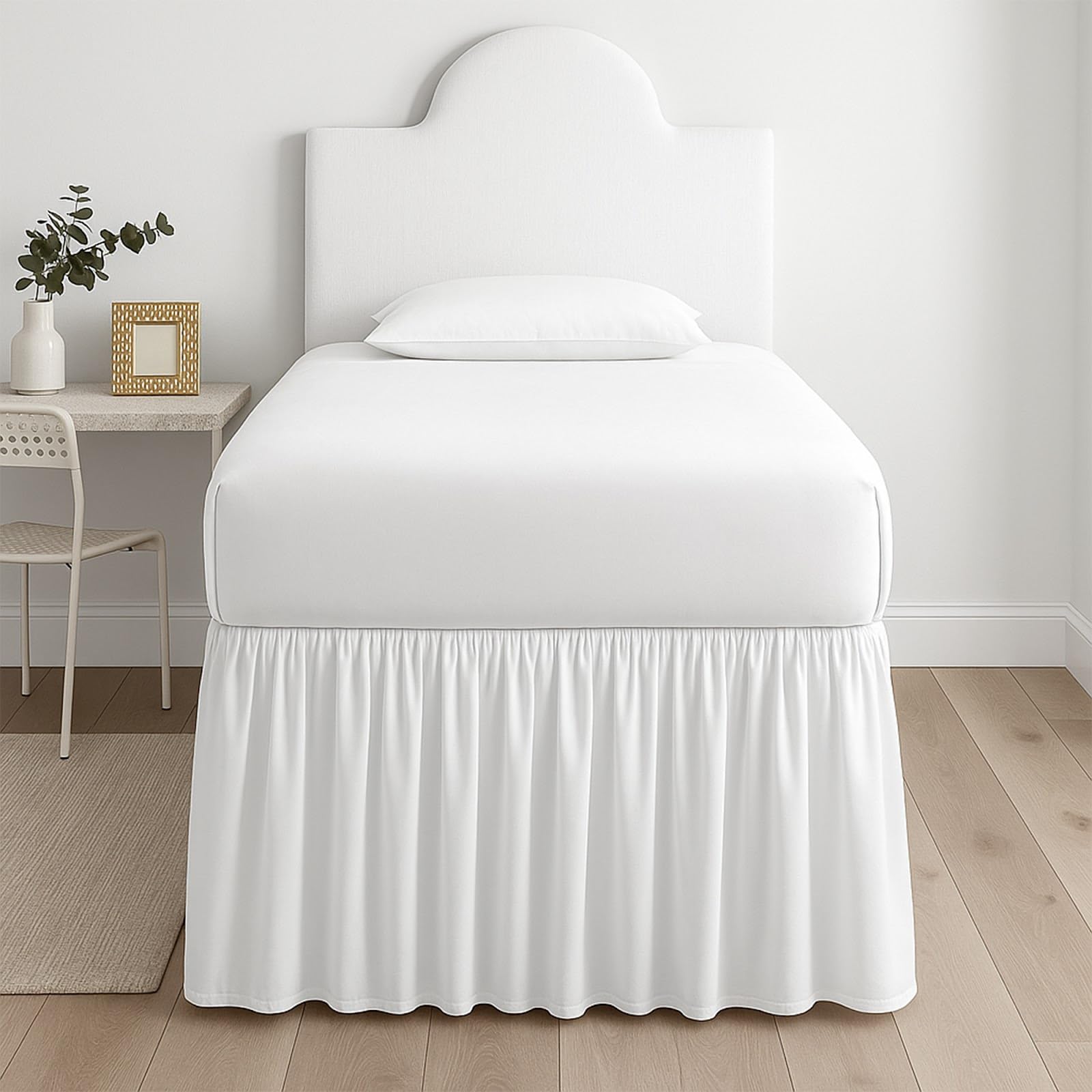 NON Sticky cotton Dorm Bed Skirt - Ruffled Sized Room Essentials Twin XL 100% Microfiber Décor for 30 inch Drop, White Solid-picture-11