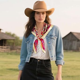 GERINLY Women Wild Rag 35 Inch, Silk Feel Western Scarves, Fashion Cowgirl Neckerchief