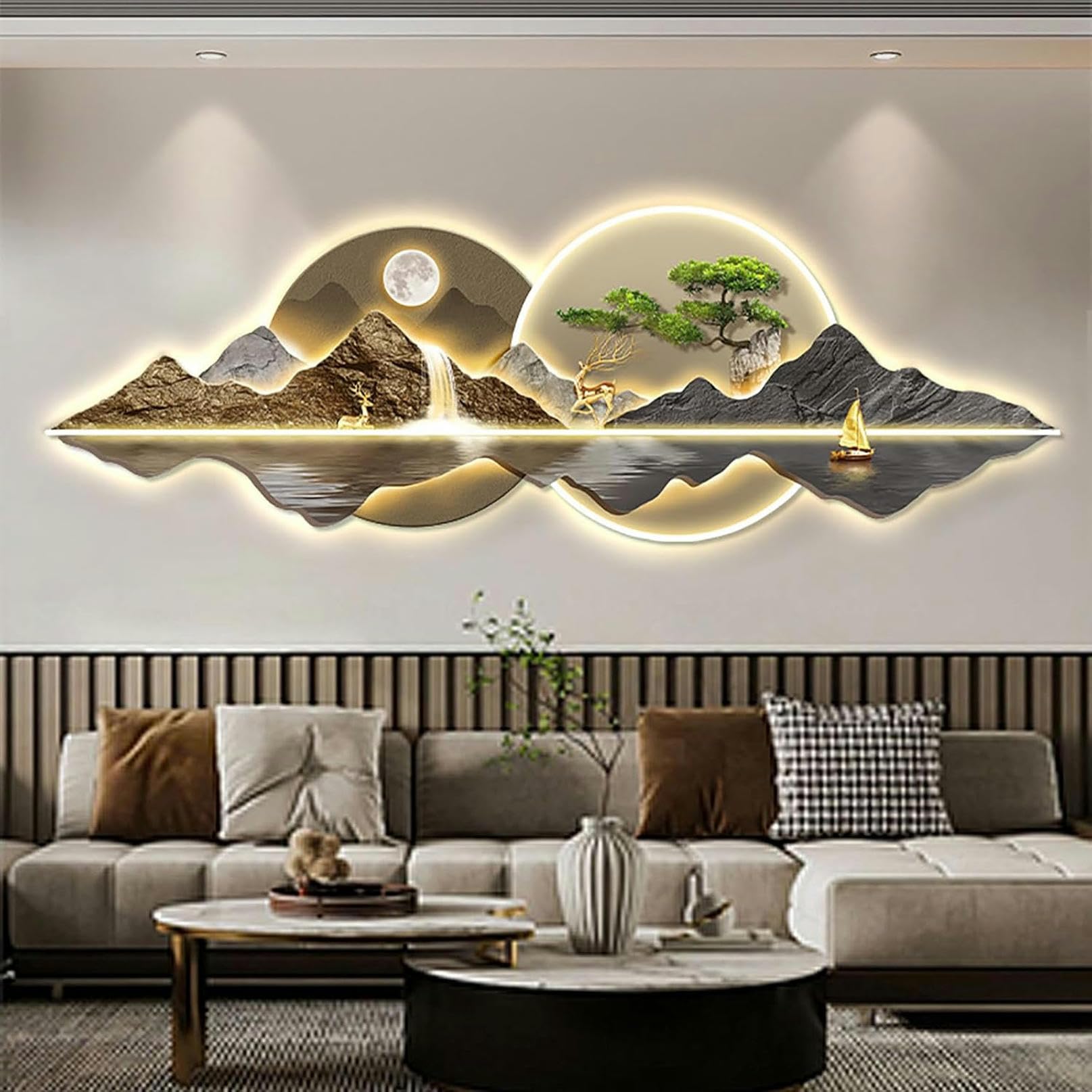 Decoración de Pared 3D, esculturas de Pared, Arte Colgante de Pared con luz LED, lámpara de decoración de Arte de Pared, Pinturas Colgantes de Pared de Estilo Chino para Dormitorio, Entrada