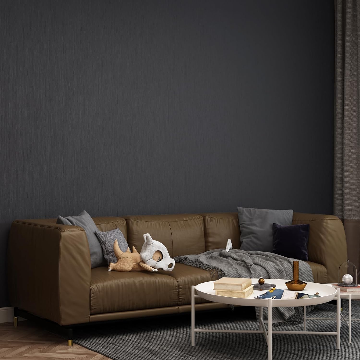 FUKU MON 23.6" X 393" Dark Gray Wallpaper Peel and Stick Contact Paper Solid Textured Self Adhesive Removable Thick Vinyl Film Roll for Cabinets Bedroom Wall Decoration