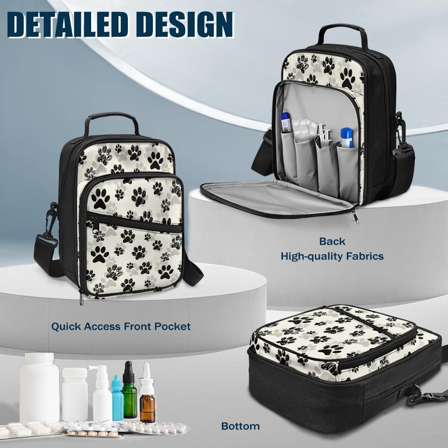 Dog Paw Diabetic Supplies Bag for Glucose Meter Insulin Syringe Black Insulin Pen Travel Case with Shoulder Strap Diabetes Gifts for Women Men image 3