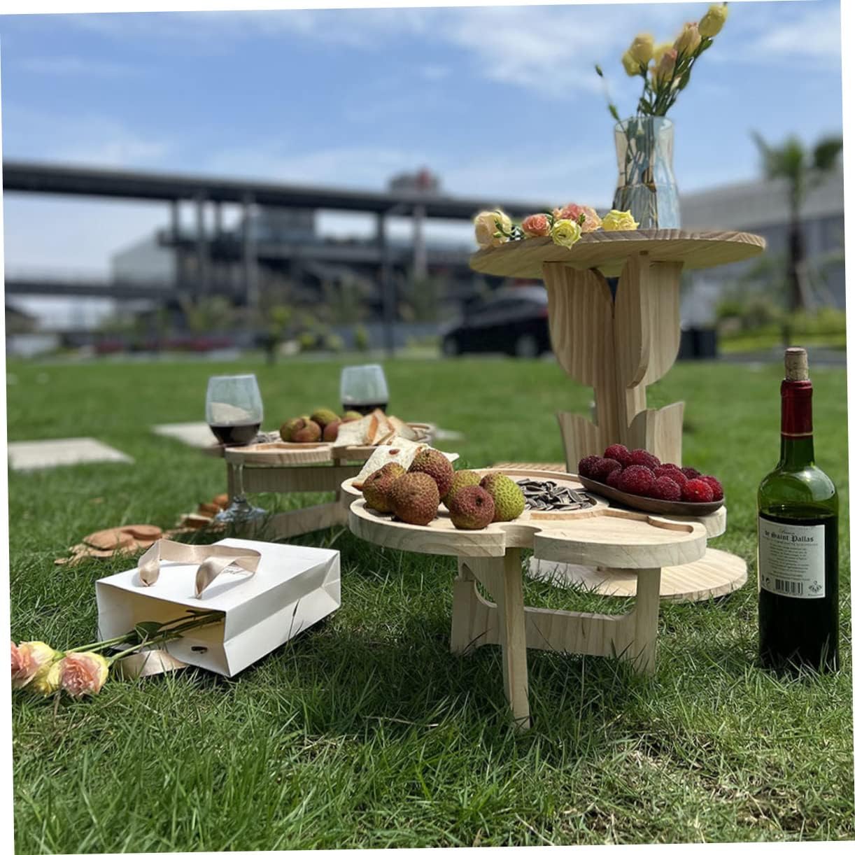 Portable Wine Table for Outdoor Picnics and Beach Compact Folding Picnic Desk Practical Design for Wine and Cheese for Camping and Travel