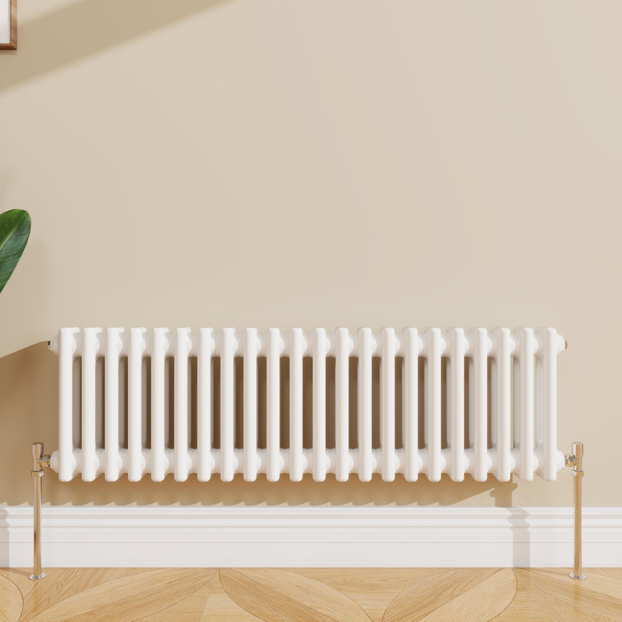 SLINE SANITARY 300x1010mm Cast Iron Style Traditional 3 Column Horizontal White Central Heating Radiator