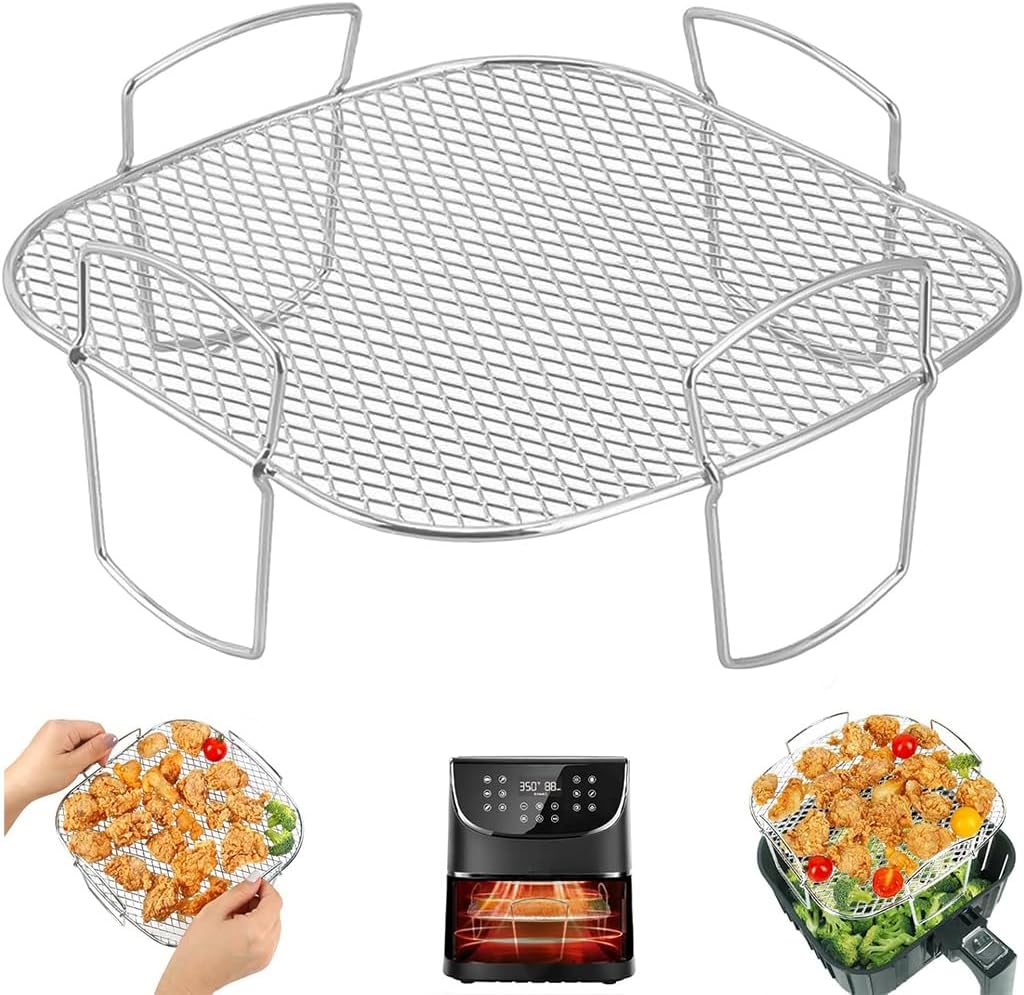 HASTHIP® Square Air Fryer Rack, 3-Tier Stainless Steel Dehydrator Rack, Multi-Layer Air Fryer Accessories for Cosori, Ninja, Instant Vortex, Gourmia, Foodi Grill, Silver 2026 - view 1