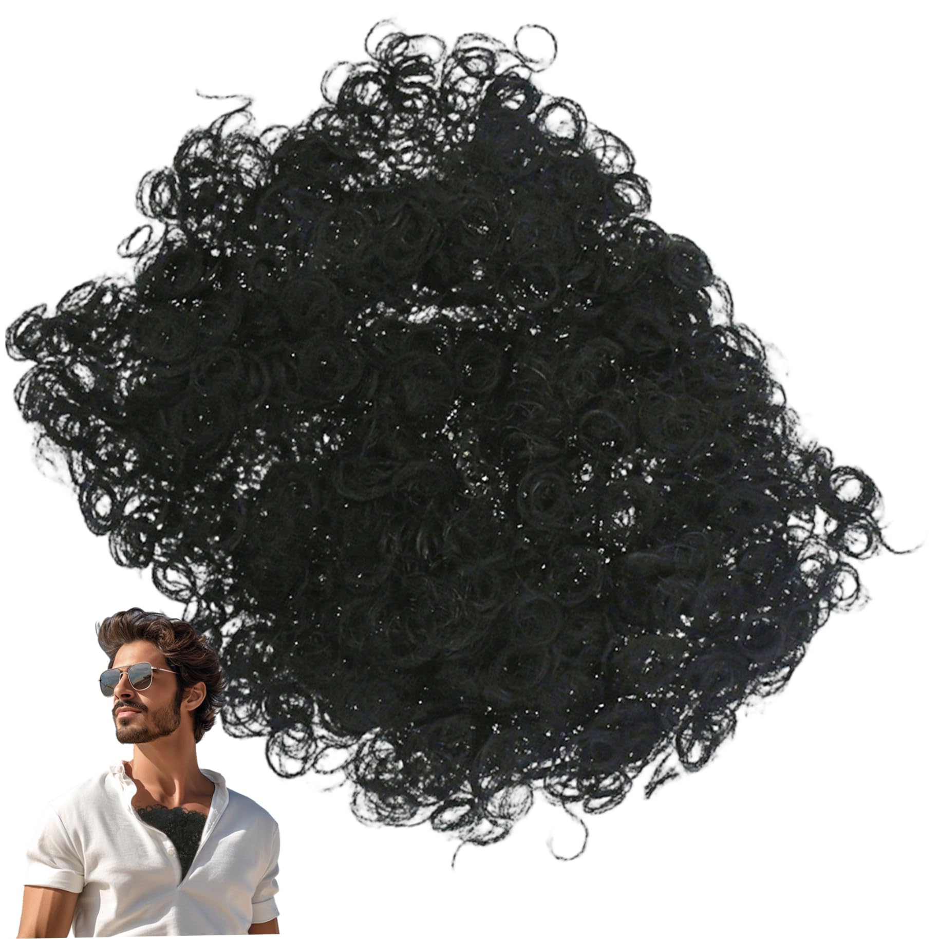 Grtheenumb Chest Hair Wig, Faux Chest Hair Average Size Curly & Natural Wig Black for Stage, Performance, Carnival, Cosplay, Dress-Up
