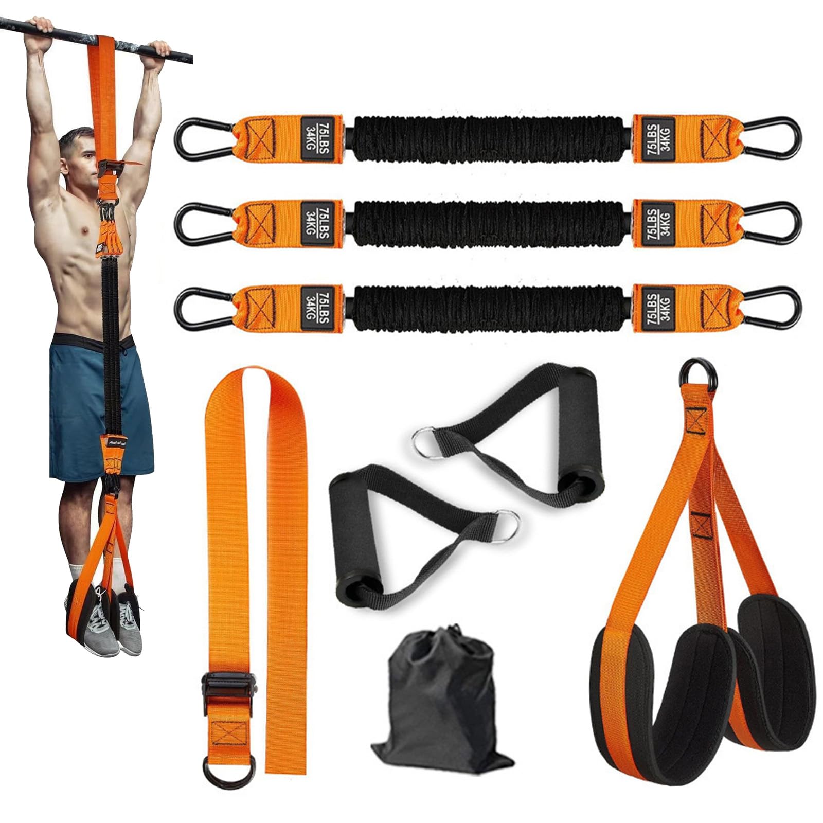 Pull Up Assistance Bands, 8 PCS Heavy Duty Resistance Band for Pull Up Bar, Pulls Ups Bands Set Adjustable Weight/Size with Feet/Knee Rest for Upper Body Strength, Muscle Building(225 LBS)