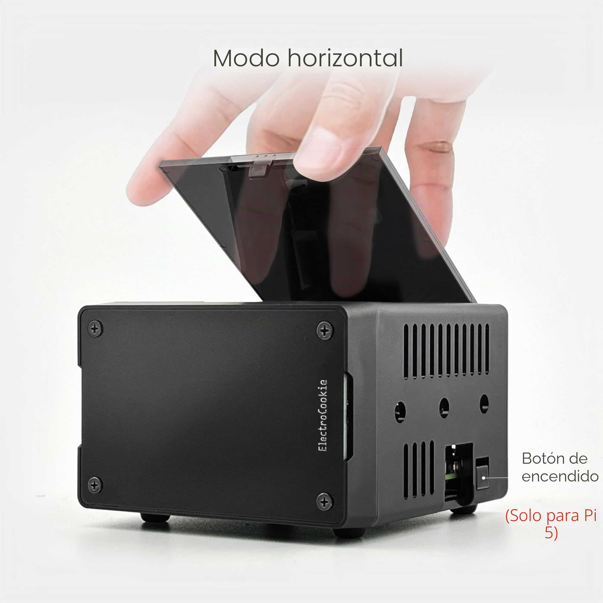 Caja Mini PC ElectroCookie para Raspberry Pi 5 con M.2 NVMe SSD PCIe HAT y Enfriador RGB Activo (Caja Negra + M.2 HAT[X1001])