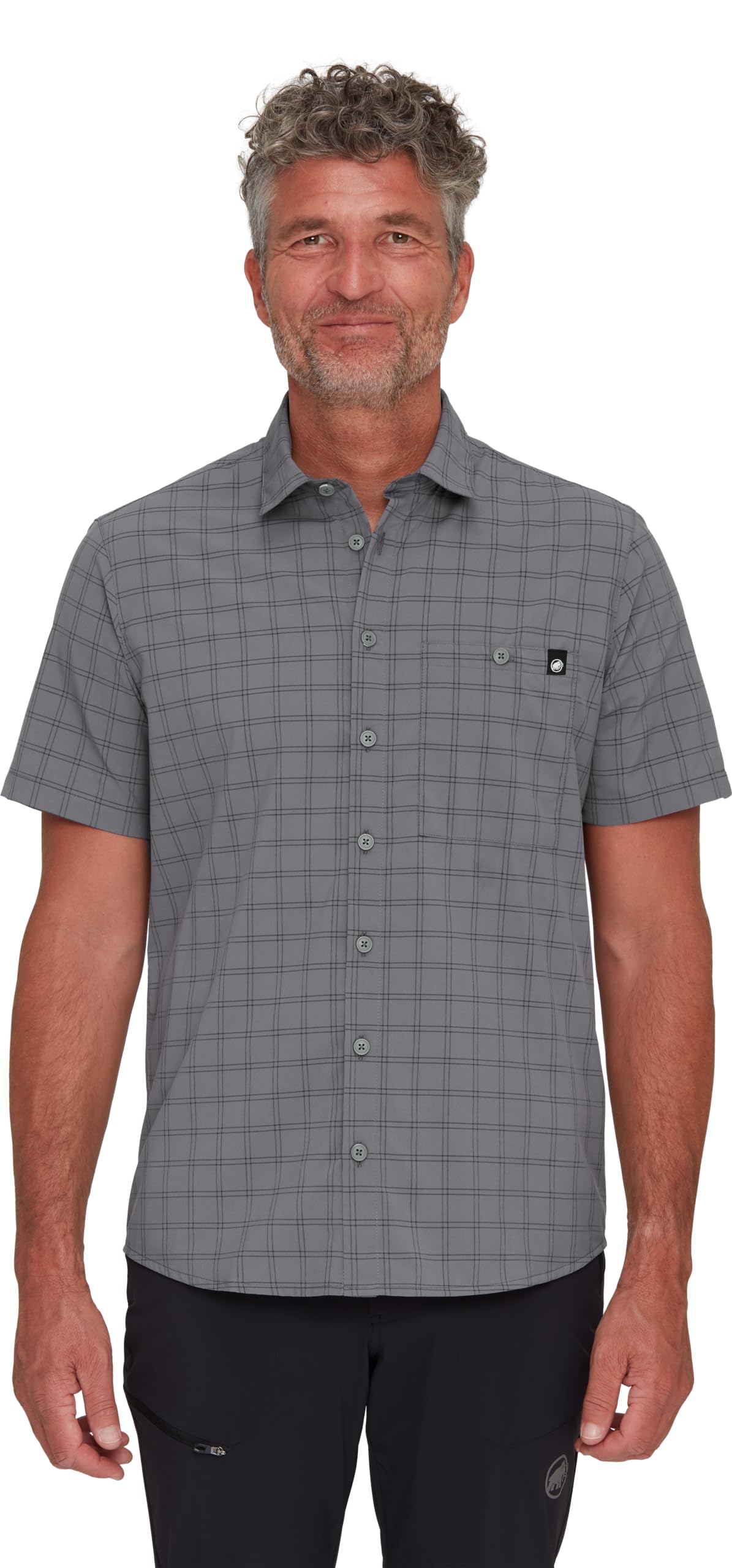 Mammut Lenni Shirt Men – Koszula Trekkingowa Męska | Krótki Rękaw, Ochrona UV, Szybkoschnąca i Oddychająca | Rozmiar XL, Stalowy-czarny