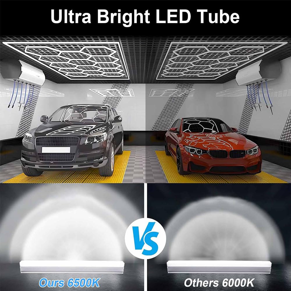 14pcs Hexagon Waben LED Licht mit Rahmen, super helle reine weiße LED Garage Werkstatt Beleuchtung