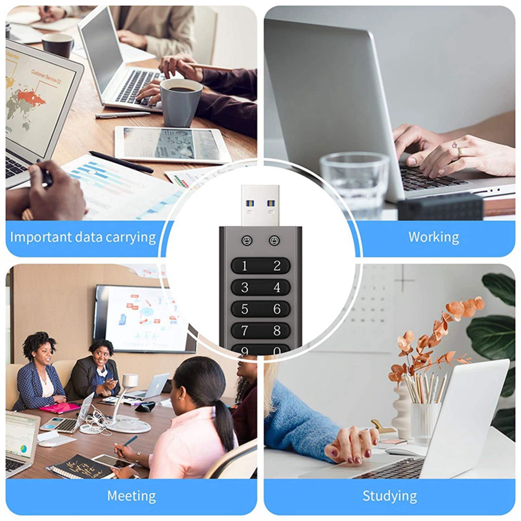 2X Sicheres USB Laufwerk, 32GB Verschlüsseltes USB Flash Laufwerk Hardware Passwort Erinnerung Stick mit Tastatur U Disk Flash