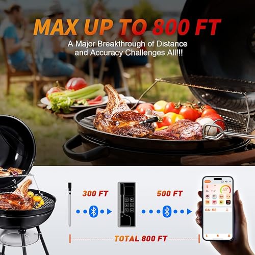 Miniatura 3 de Termómetro digital inalámbrico para carne, termómetro de cocina Bluetooth de largo alcance de 800 pies, termómetro de alimentos para monitoreo