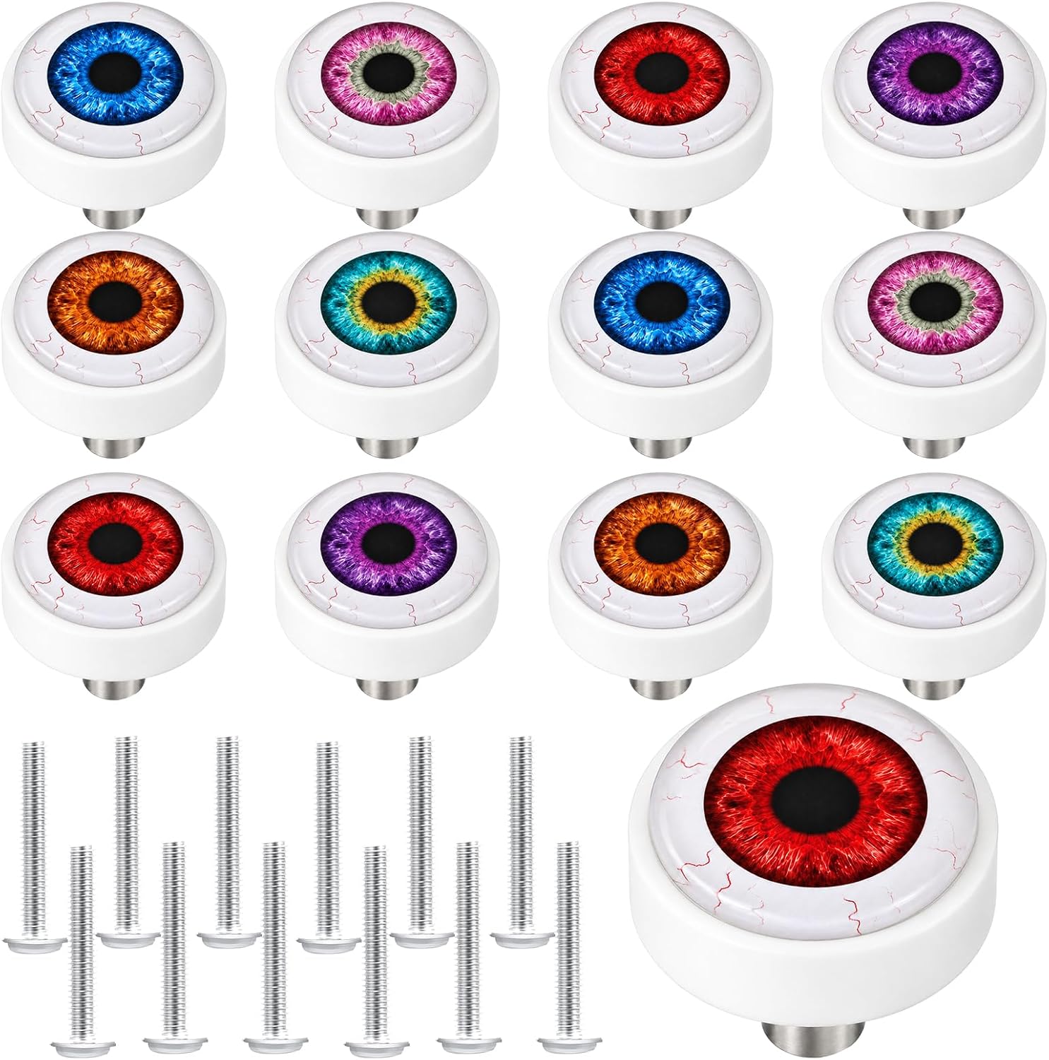 Fumete 12 Pieces Christmas Green Cabinet Knobs Covers Cute Green and Red Drawer Knobs Table Dressing Cupboard Wardrobe Closet with Screws for Holiday Winter Christmas Decor, 1.1 Inches/ 28 mm