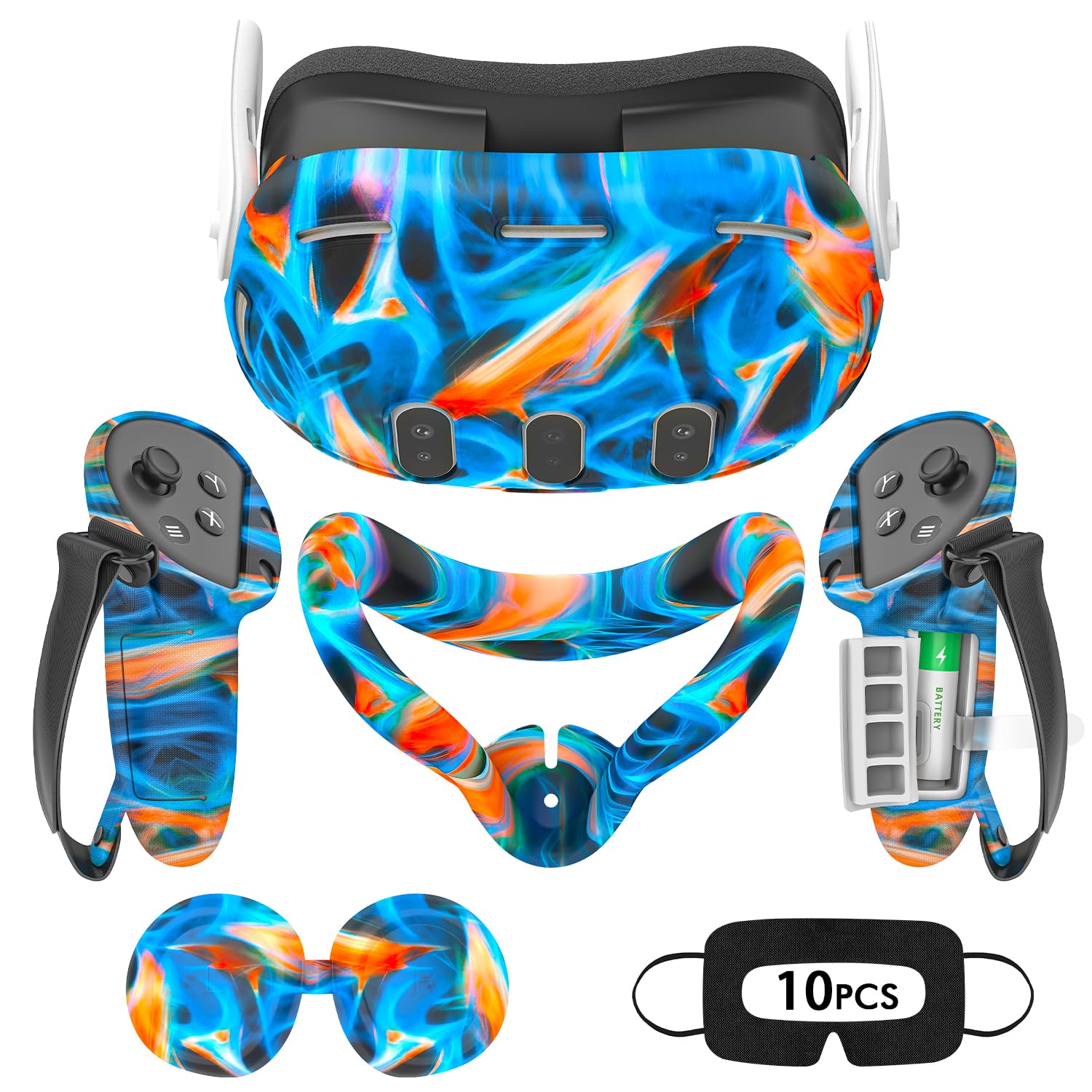 Étui en silicone VR pour Meta/Oculus Quest 3, ensemble d'accessoires avec housse en cuir pour manette, coque, couvre-visage et couvercle d'objectif (bleu)