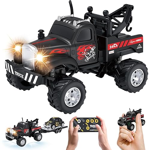MOONTOY 1:64 Scale Mini Alloy Truck RC Car with LED Lights, 2.4Ghz Remote and App Control Toy Car, 3-Speed Adjustment Pocket Toy Car for Kids 4-8 Years and Adults (Black)