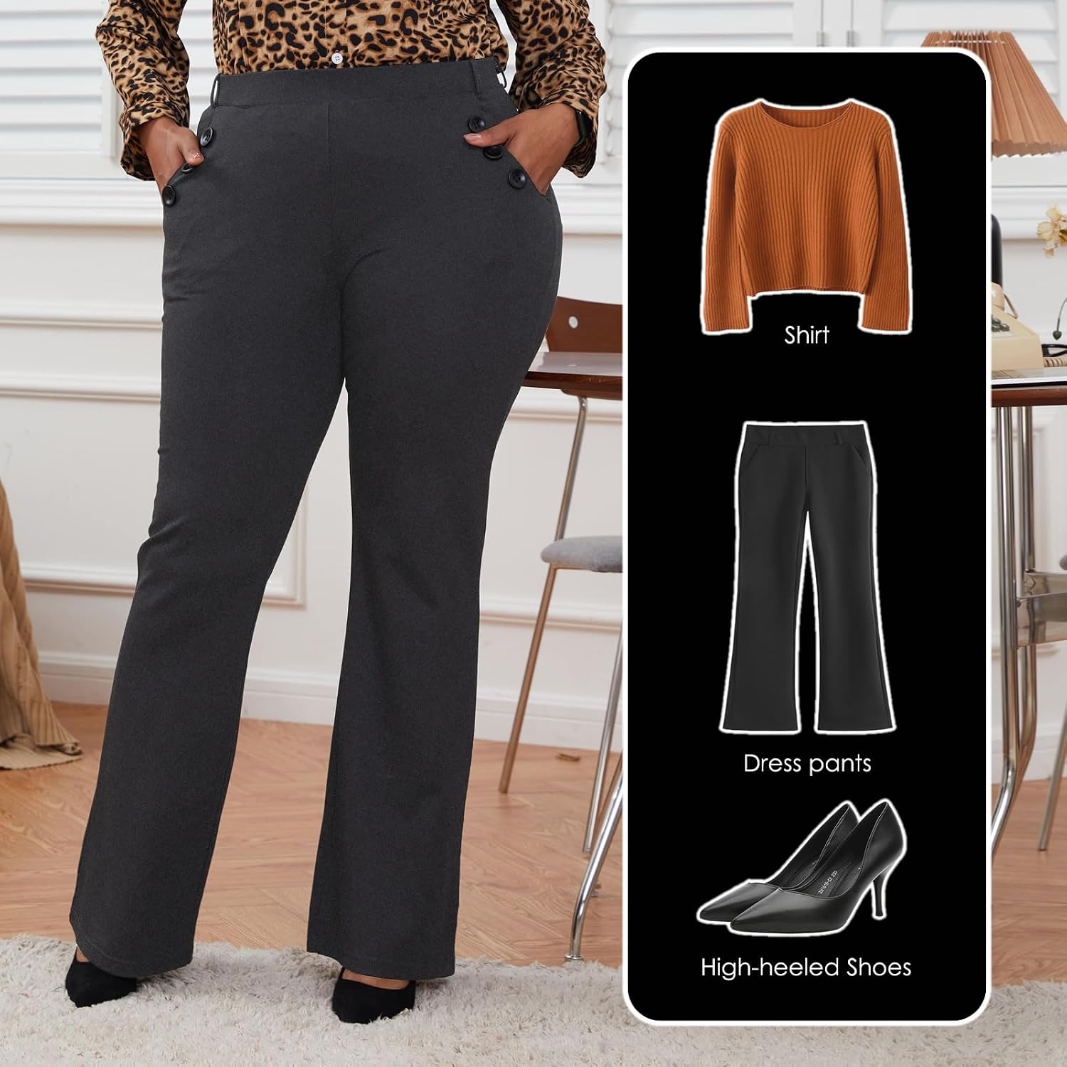 DGD Wrinkle-Free Stretch Dress Pants Plus Size for Women Pull-on Pant Ease into Comfort Office Pant