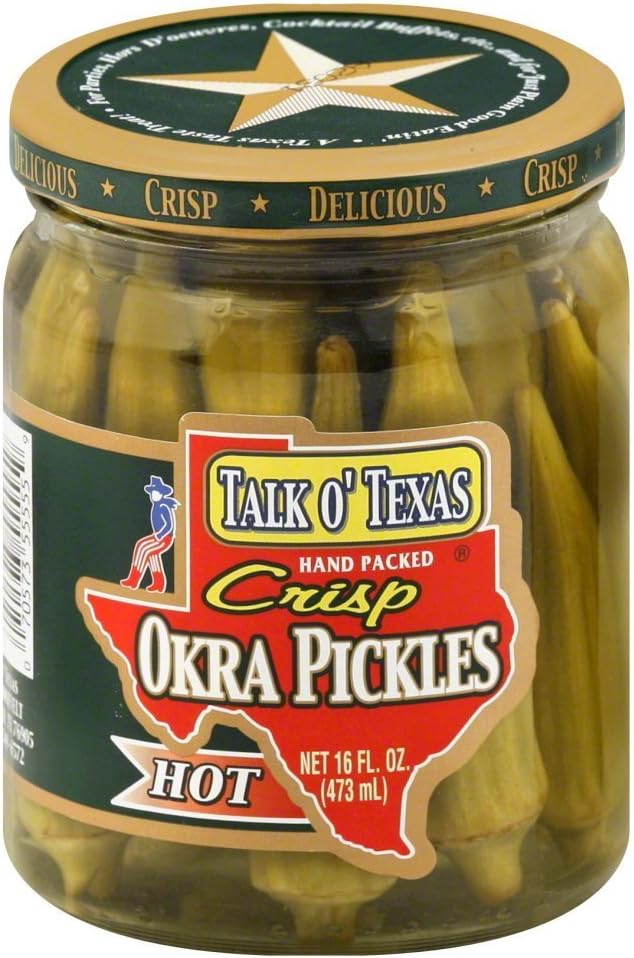 Talk O' Texas Hot Crisp Okra Pickles, 16 Ounce (Pack of 6)