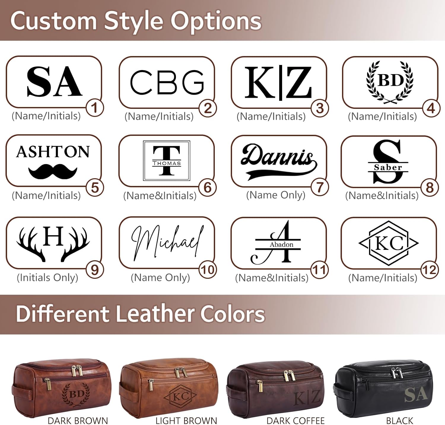 Personalized PU Leather Toiletry Bag for Men, Custom Engraved Travel Dopp Kit Bag, Customized Name Initials Gift for Groomsmen, Best Man, Father's Day, Wedding, Birthday, Husband, Grandpa - Image 8