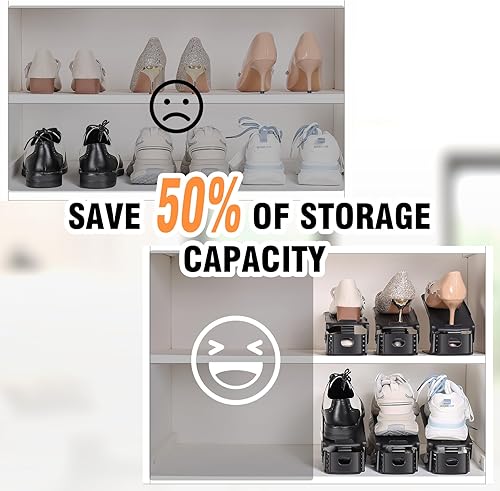 Miniatura 5 de TOPNEW Paquete de 20 ranuras para zapatos, apilador de zapatos para un par de zapatos, 4 niveles ajustables, 50% ahorro de espacio de zapatos,