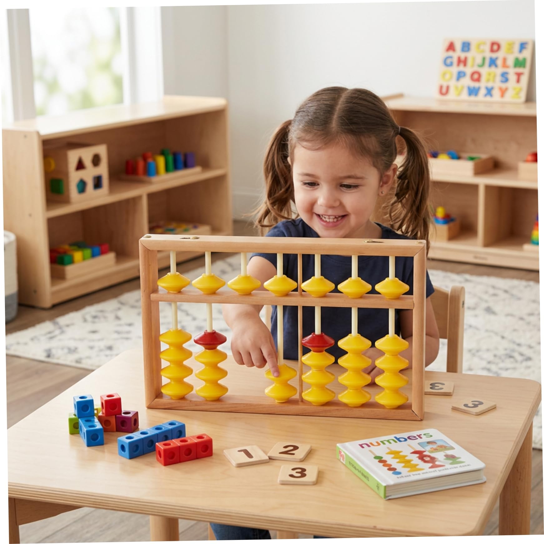 Boulier - Boulier en bois pour les mathématiques des enfants, Abaco de classe à 7 tiges avec perles antidérapantes et corde de suspension, grand pour l'enseignant pour l'école primaire