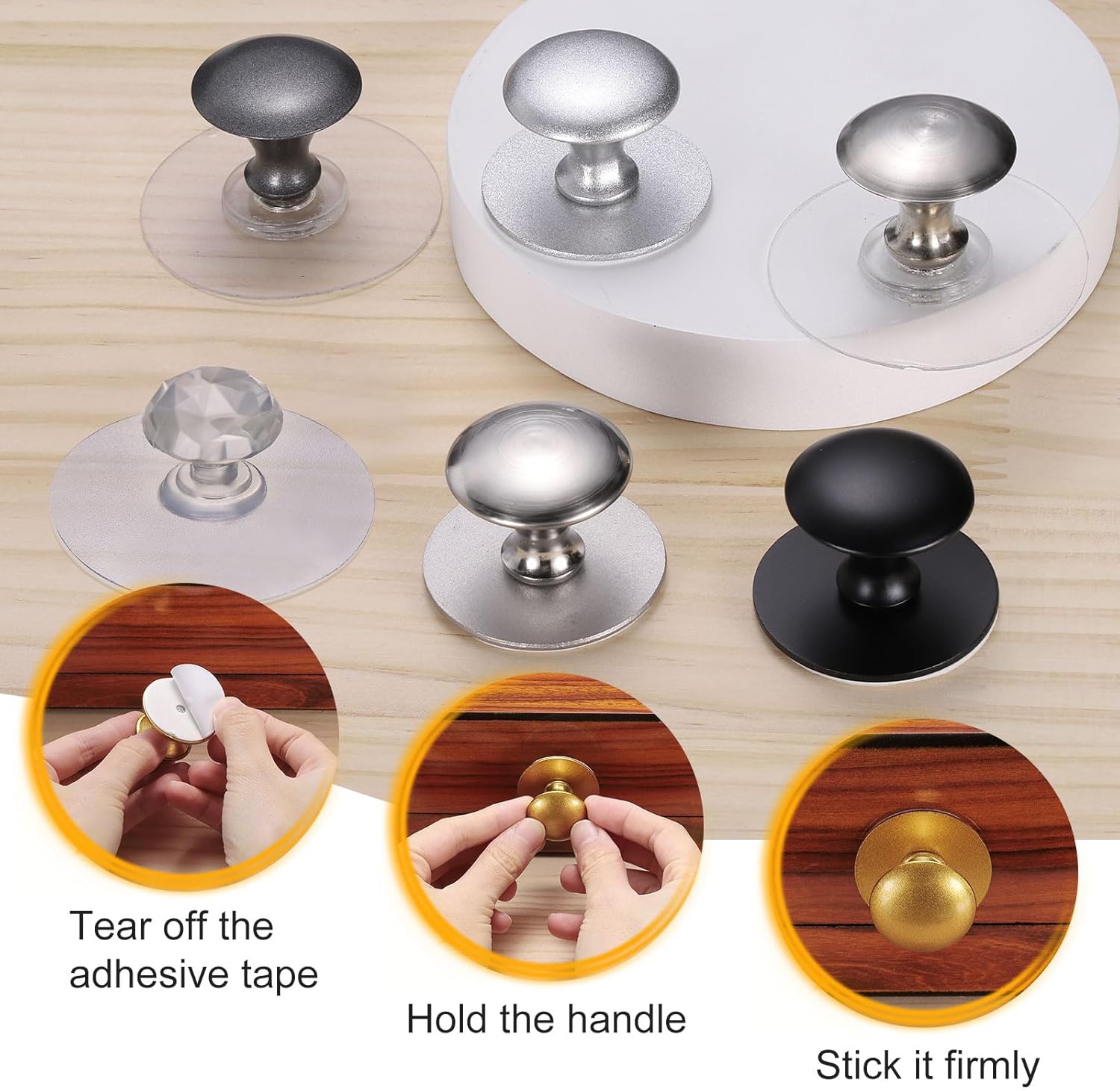 uxcell 2 Pack Adhesive Cabinet Knobs, Acrylic Stick on Drawer Knobs, Diamond Shaped Self-Stick Instant Cabinet Handle Pulls for Window Wardrobe Cupboard Drawer Closet, Clear