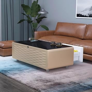 Smart Coffee Table with Built-in Fridge, Wireless Charger & Bluetooth Speaker