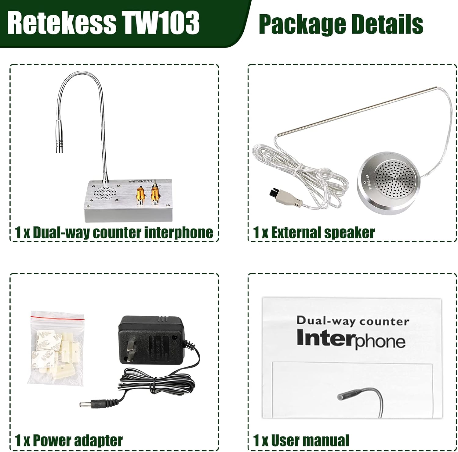 Retekess TW103 Window Speaker, Window Intercom,Independent Volume Control,Recording Function,for Travel Agency,Medical Center