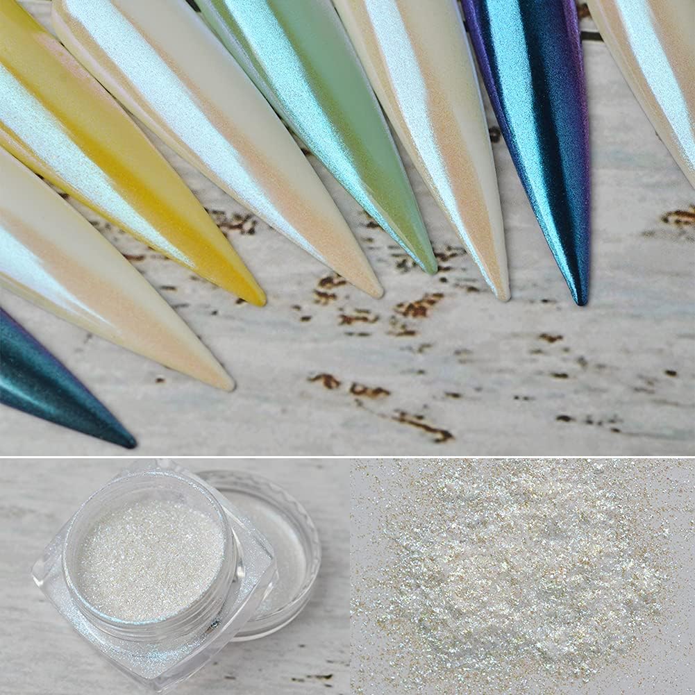 QIMEIYA Neon Iridescent Nail Powder Unicorn Chrome Nail Mermaid Effect Pigment Pearl Shell Magic Shinning Powders for Nail Art DIY Nail Decoration 1g Manicure Salon Supplies