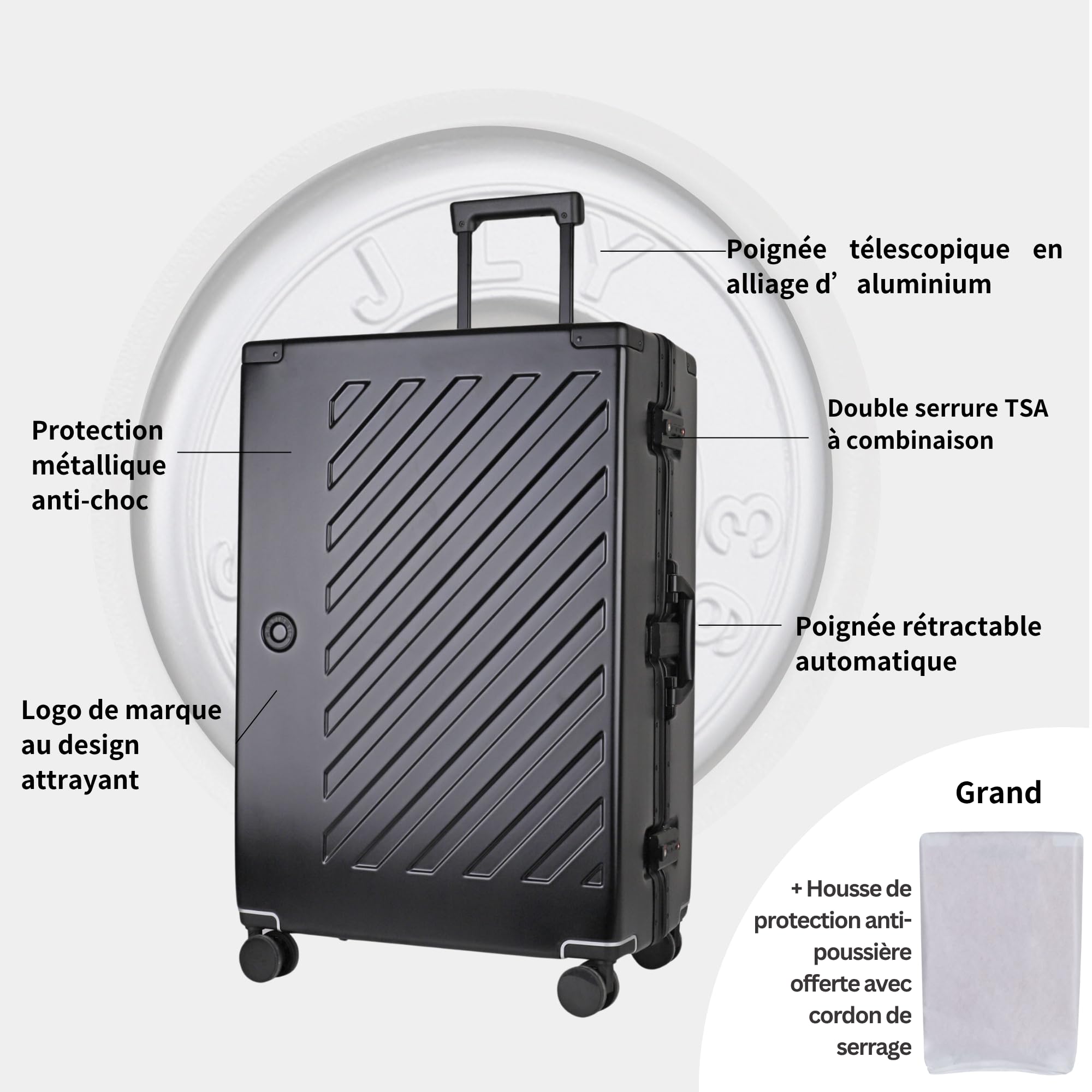 JLY Valise Rigide 28 Pouces en Polycarbonate 100% – sans Fermeture Éclair, Double Serrure TSA, Cadre Aluminium, 4 Roues Pivotantes – Bagage de Soute Gris Kaki (Gris, L (75cm 86L))
