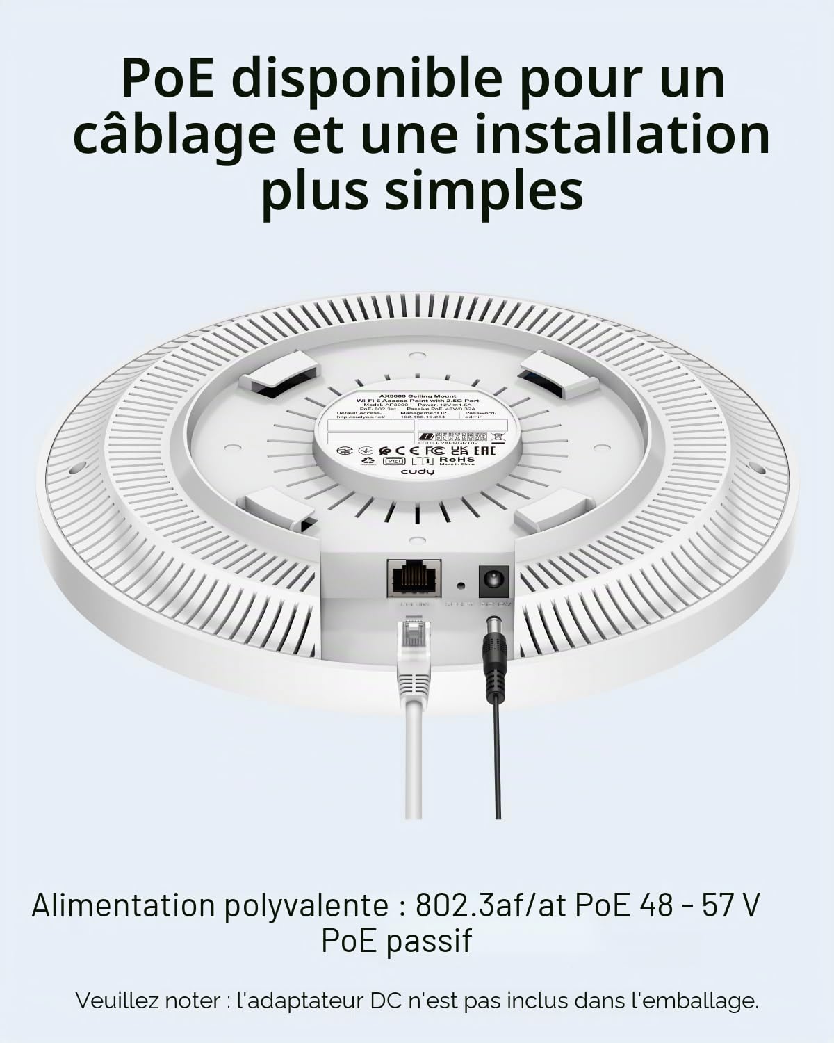 Cudy AX3000 WiFi 6 Point d'Accès, RJ45 2,5Gbit/s, MU-MIMO, PoE/CC, Mesh Support AP3000