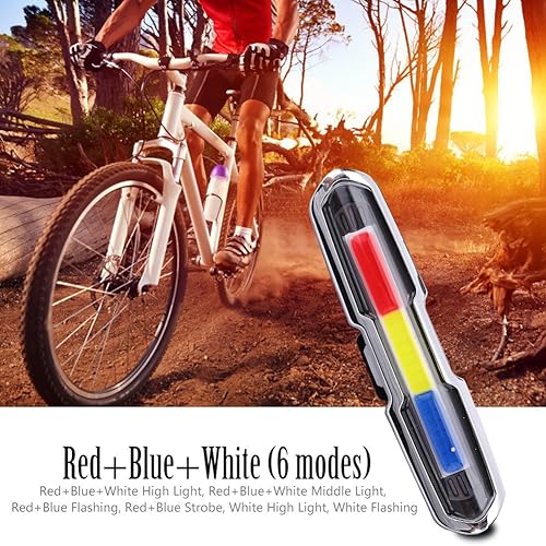 Miniatura 8 de Luz trasera, ultra brillante USB recargable alta luz trasera LED accesorios para ciclismo montaña (rojo+azul+blanco)