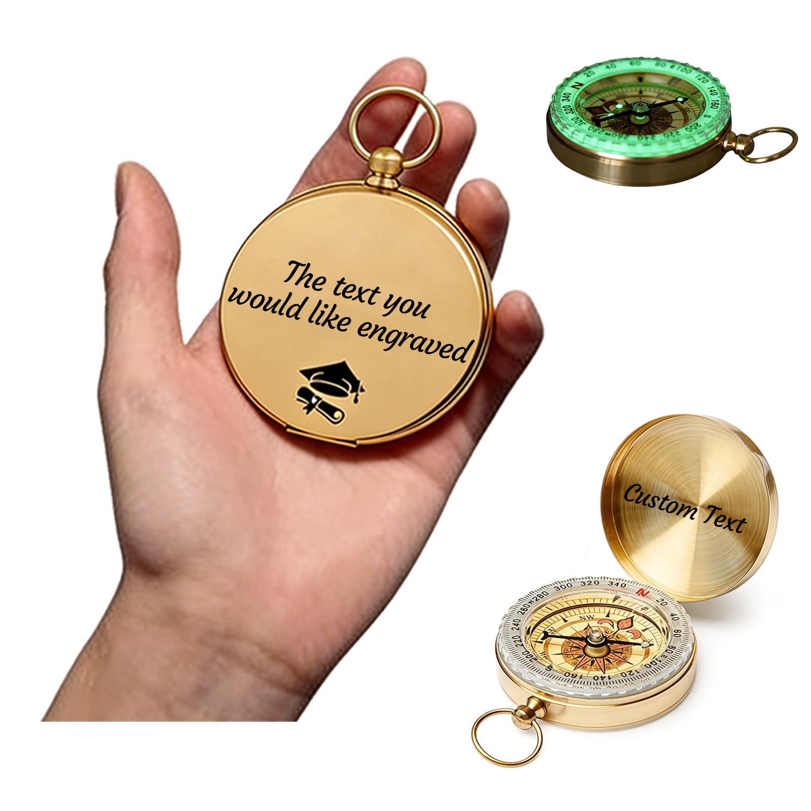 Personalised Compass with Engraved Text Fluorescent Scale Custom Birthday Anniversary Graduation Gifts for Men Him Dad Son Metal Pocket Compass for Hiking Camping (personalized compass)