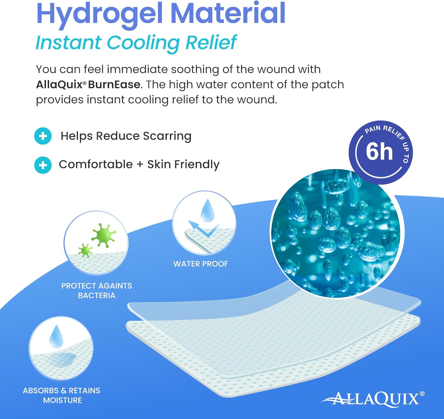 BurnEase™ Hydrogel Burn Dressing Pads by AllaQuix – XL 4" Sterile Pads (Box of 5) | Instant Cooling Relief for Burns, Scalds, Sunburn | Moist Wound Healing Gel for First Aid & Emergency Burn Care - Image 4