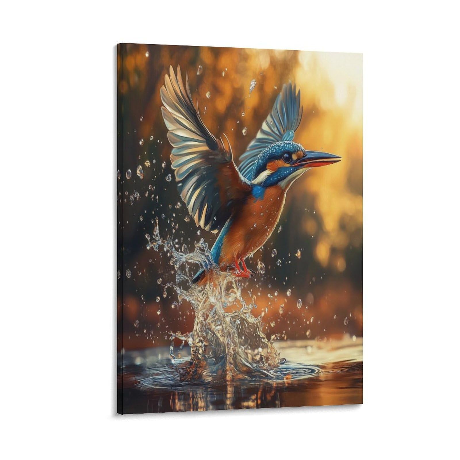 VFKLZCNYR Kingfisher - Lienzo enmarcado de madera 3D para pared, arte de la vida, impresiones en lienzo para sala de estar, dormitorio, oficina en casa, decoración de pared con marco, 60 x 90 cm