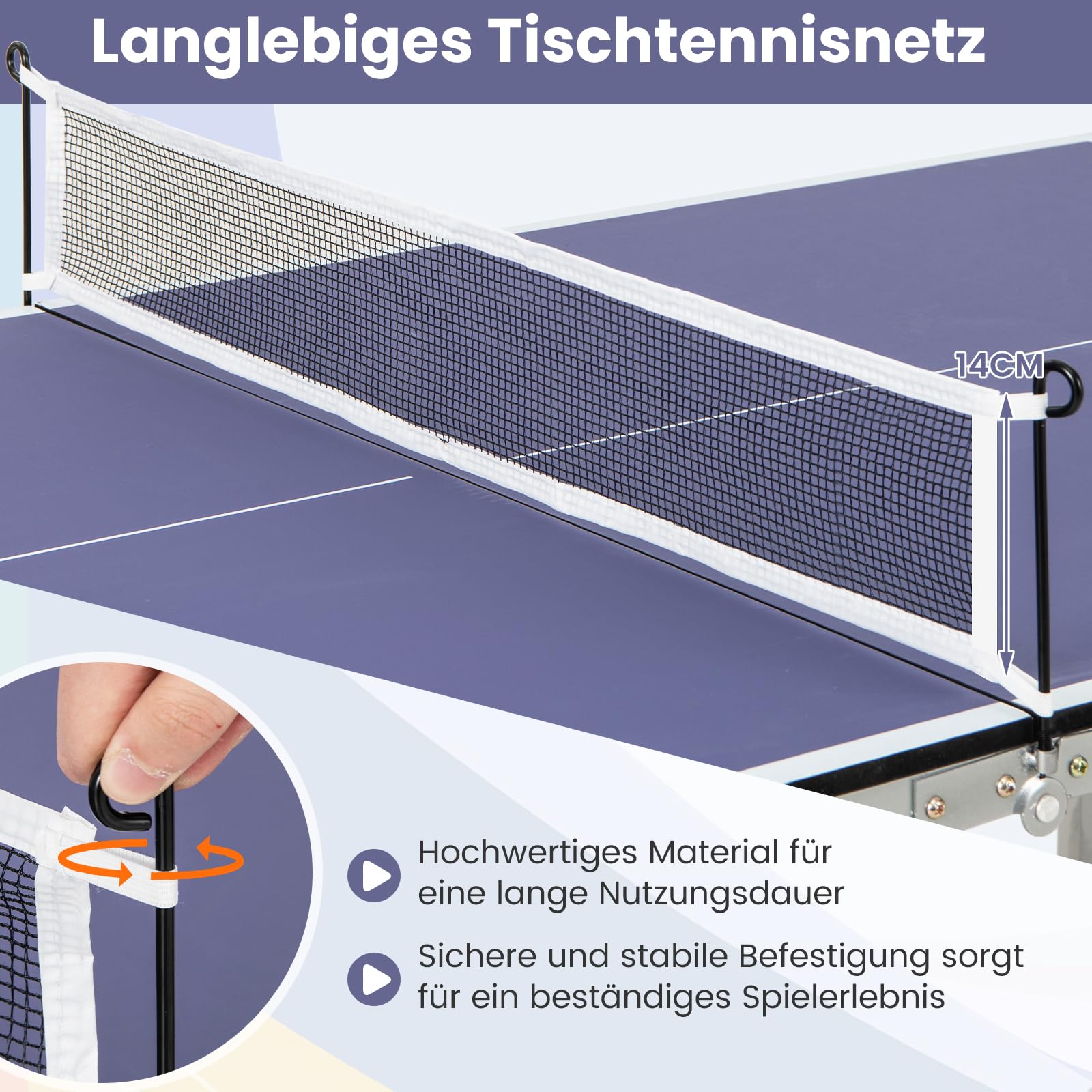 GYMAX Faltbarer Tischtennisplatte inkl. Netz, 2 Schläger & 3 Bällen, Indoor Tischtennistisch 166 x 90 cm, Tischtennis Set für innen & außen, Blau